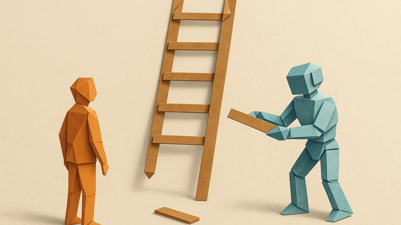 LinkedIn-Originalbild einer Karriereleiter mit fehlender Einstiegsstufe im KI-Zeitalter.